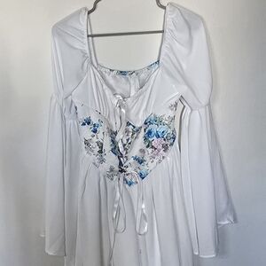 SHEIN White Cottagecore Floral Lace-Up Dress Renaissance Fairycore Boho - Small